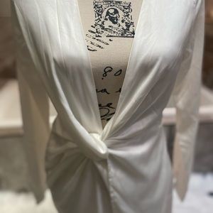 White satin deep V Party Dress